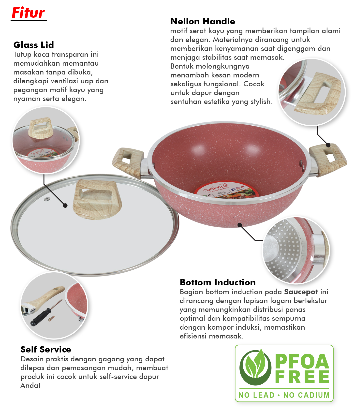 Amber Pink Casserolle Wok